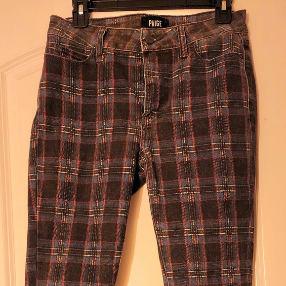 PAIGE Hoxton Ultra-skinny High-rise Jeans in Black Atlantic Tartan Plaid - Picture 2 of 4